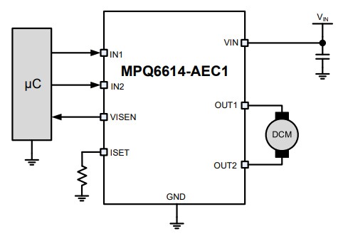 Application Circuit Diagram - Monolithic Power Systems (MPS) MPQ6614-AEC1 H-Bridge DC Motor Drivers